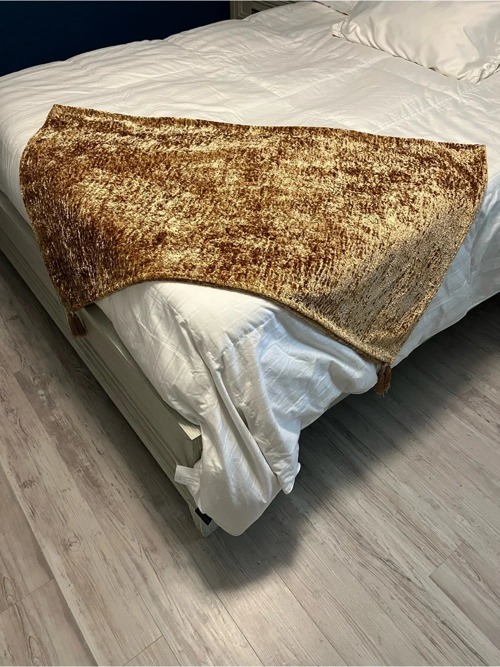 Gold Champagne Velvet Accent Throw Blanket 48x56 Luxury Plush Tassel Ends